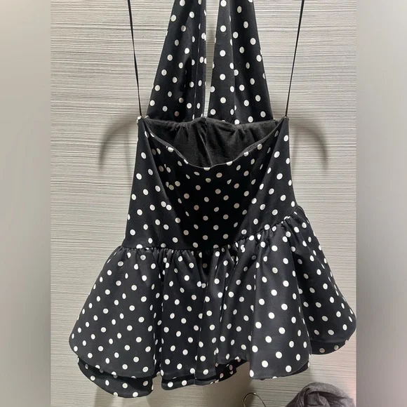 Black and White Polka Dot Halter Dress - Picture 5 of 6